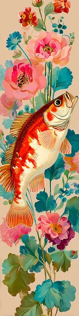 Free printable fish bookmark featuring orange back fish with tan
